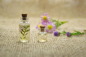 Essential oils in glass bottles